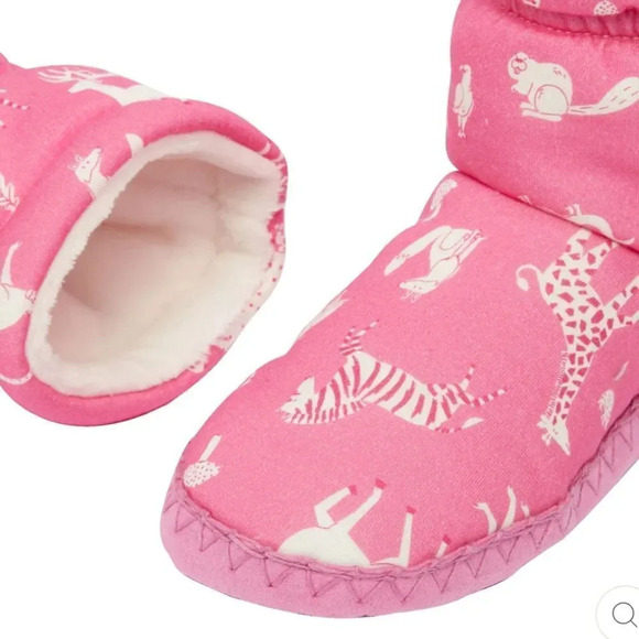 Joules Girls pink animal print Padabout Slipper Sock size xlarge 4-5 - Picture 3 of 8